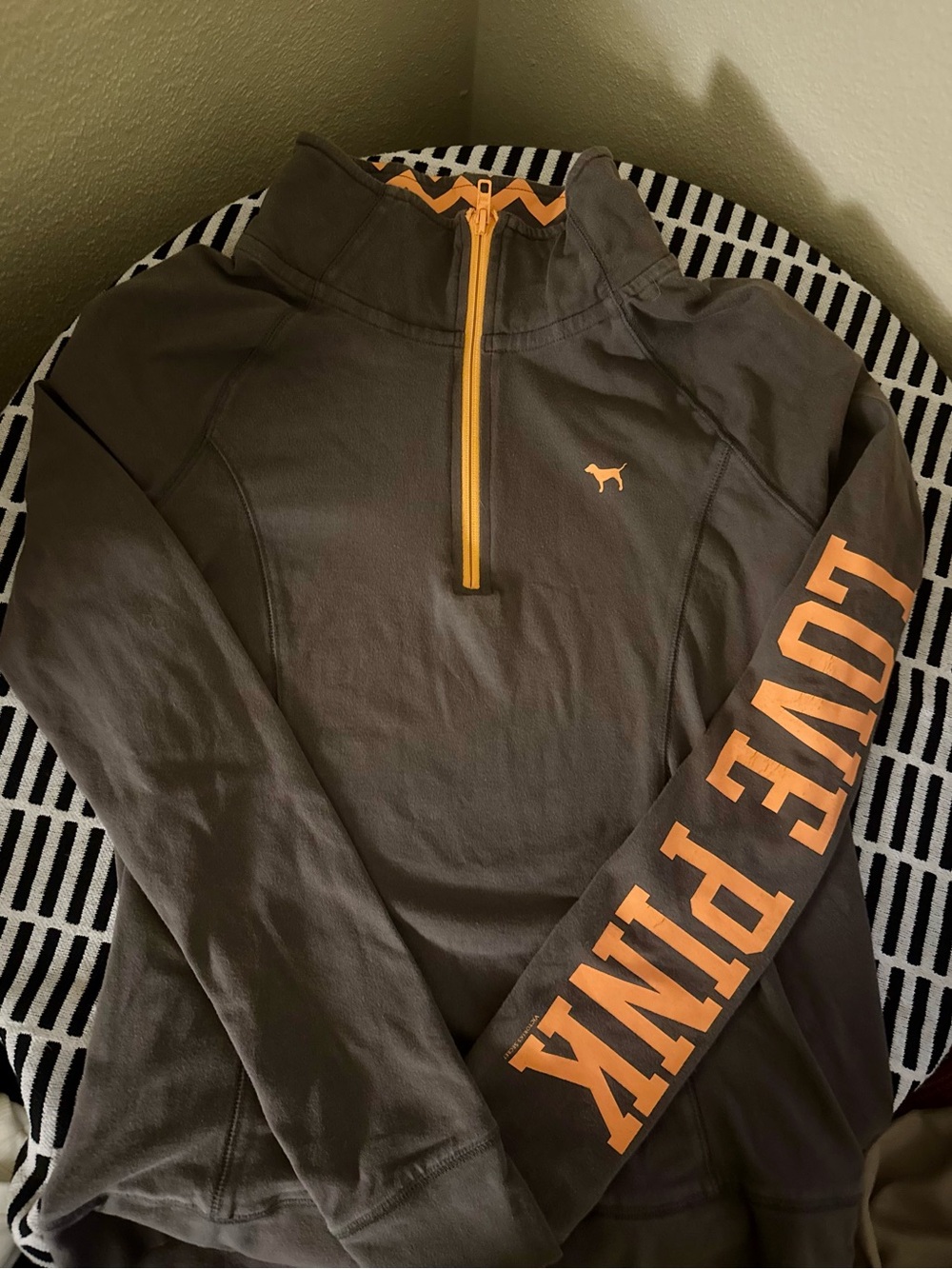 Victoria's Secret PINK Gray Pullover with Orange Accents